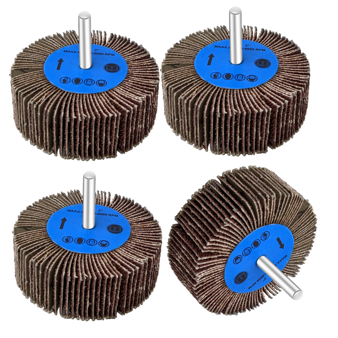 4 Pack Large Flap Sanding Wheels Kit fits Drill and Die Grinder for Wood and Metal