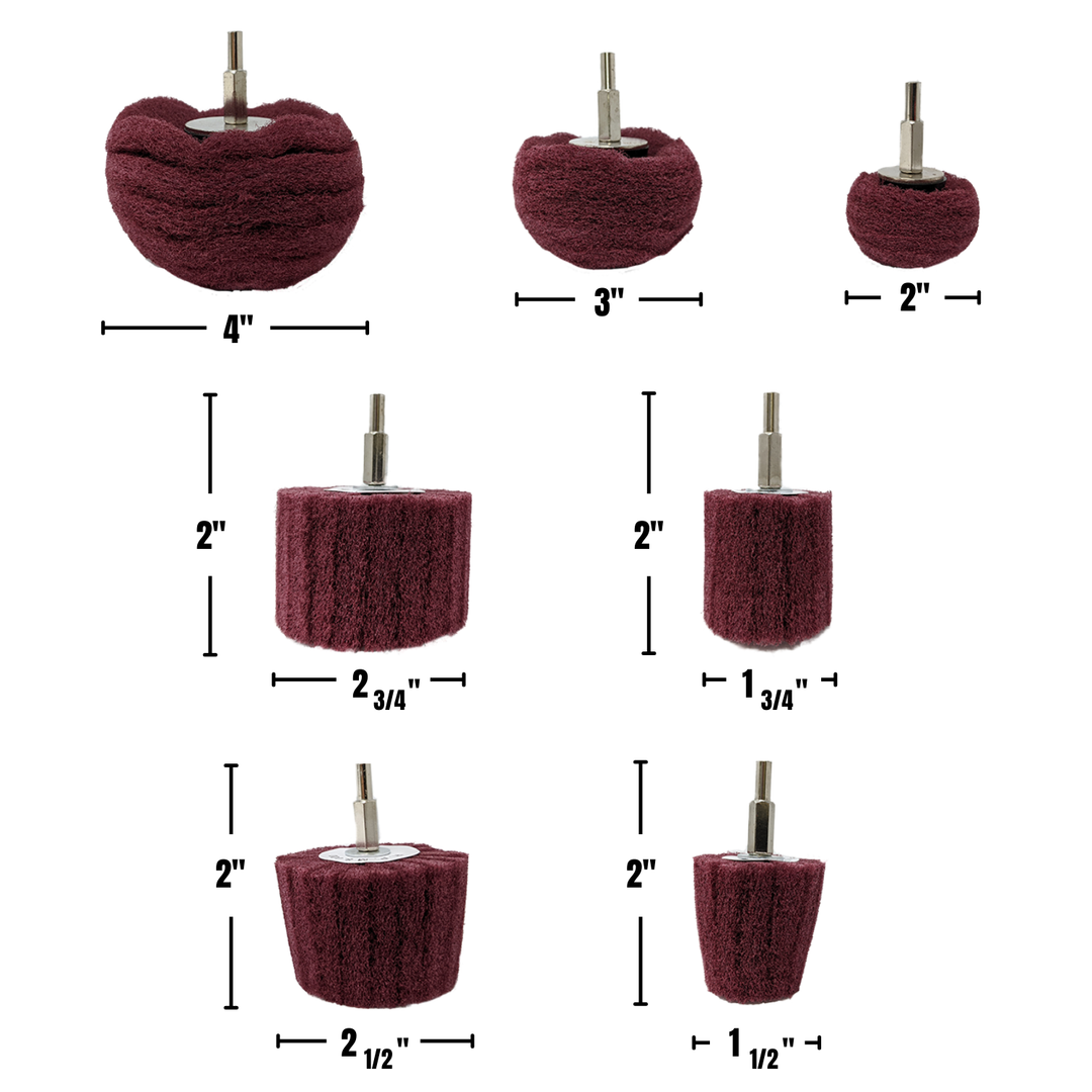 7pk Non Woven Abrasive Drill Buffing Attachment Set, Red, Medium