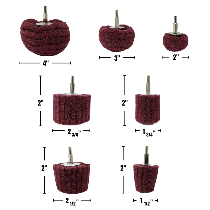 7pk Non Woven Abrasive Drill Buffing Attachment Set, Red, Medium