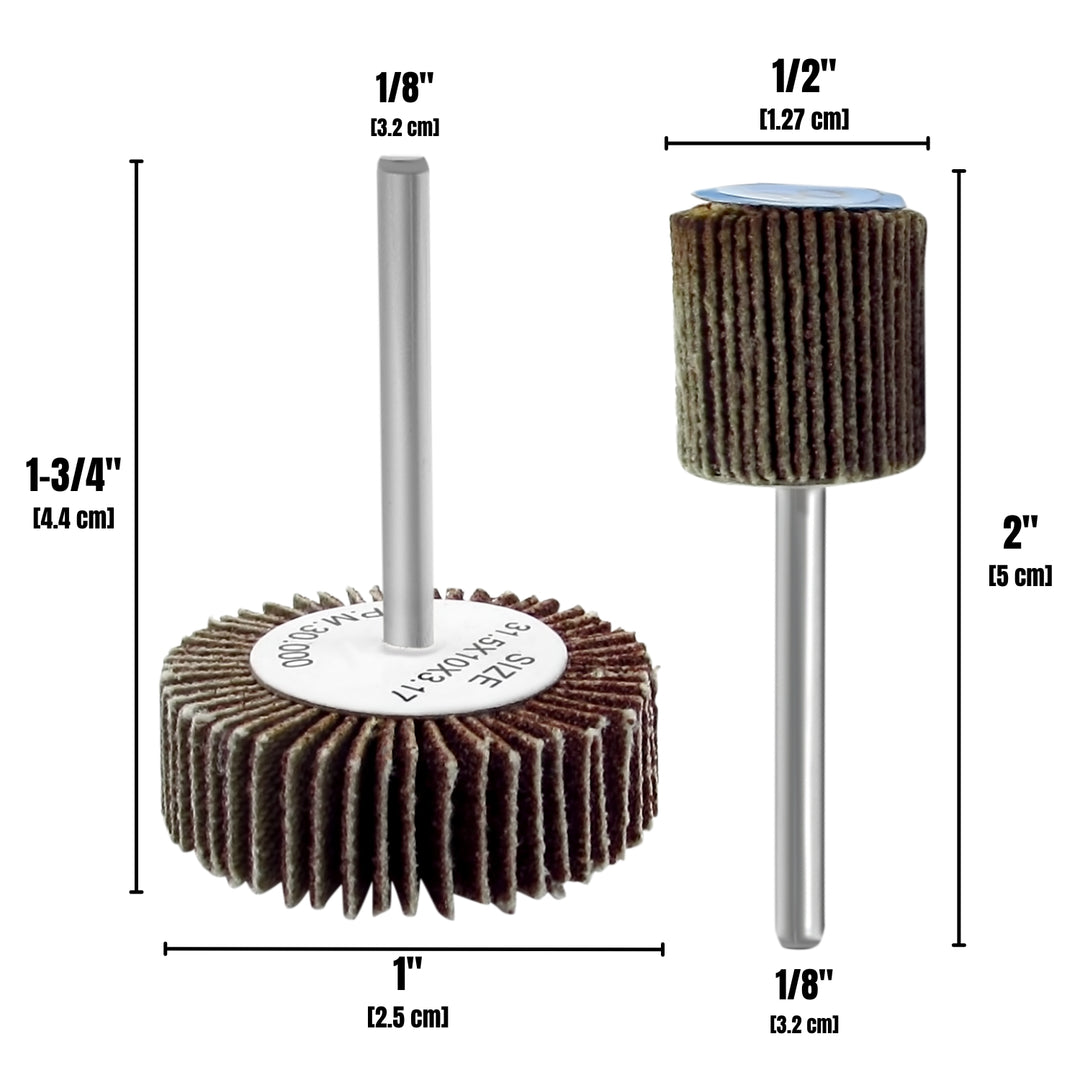 Kit de accesorios de rueda de lijado de aletas para herramienta rotativa | Vástago de 1/8", paquete de 20