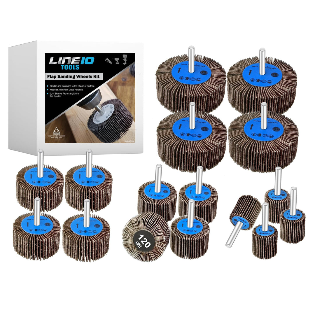 LINE10 Tools 16pk Flap Sanding Wheels Kit fits Drill and Die Grinder for Wood and Metal