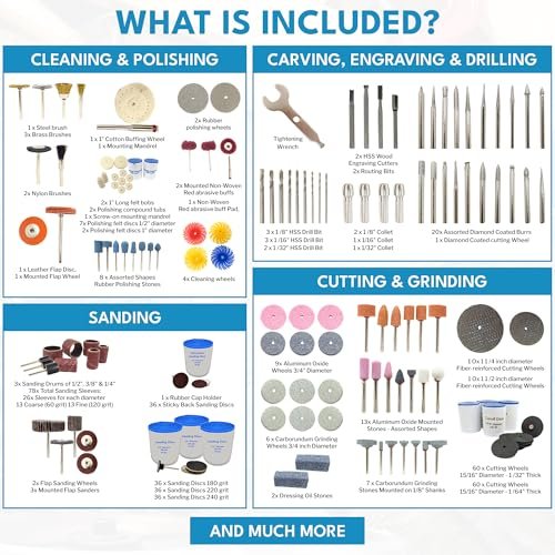 Kit de accesorios para herramientas rotativas de 500 piezas en caja de herramientas voladiza