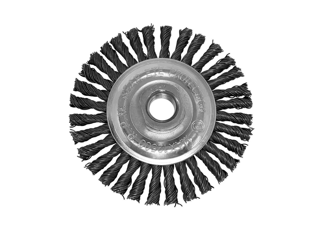 Cepillo de rueda de alambre circular anudado de 4" (1/4" de espesor) para amoladoras angulares