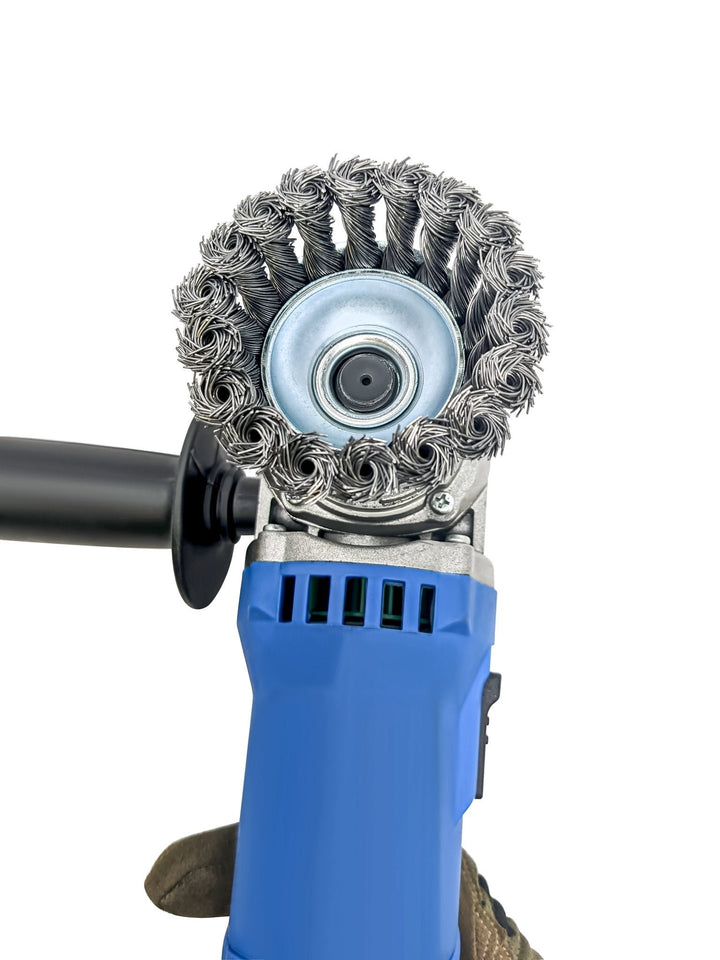 Cepillo de copa de alambre anudado de 3 pulgadas para amoladoras angulares (eje 5/8-11)