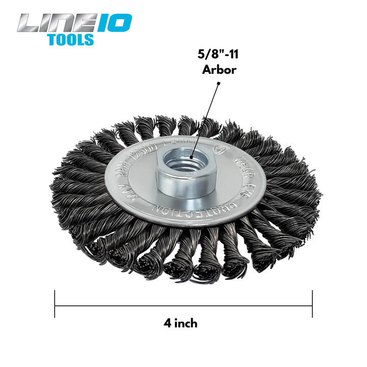 LINE10 Tools Lot de 4 brosses circulaires nouées de 10,2 cm pour meuleuse d'angle, 1/2" d'épaisseur, pour un nettoyage intensif de la rouille 
