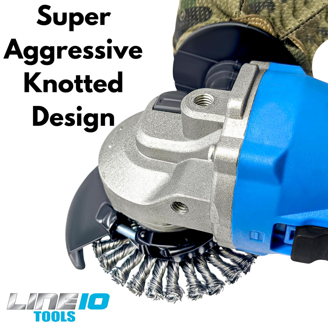 LINE10 Tools Lot de 4 brosses circulaires nouées de 10,2 cm pour meuleuse d'angle, 1/2" d'épaisseur, pour un nettoyage intensif de la rouille 