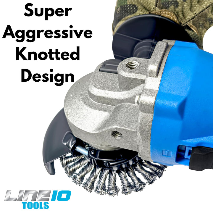 LINE10 Tools Lot de 4 brosses circulaires nouées de 10,2 cm pour meuleuse d'angle, 1/2" d'épaisseur, pour un nettoyage intensif de la rouille 