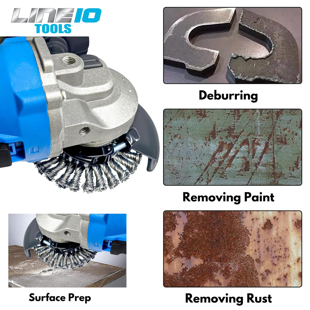 LINE10 Tools Lot de 4 brosses circulaires nouées de 10,2 cm pour meuleuse d'angle, 1/2" d'épaisseur, pour un nettoyage intensif de la rouille 