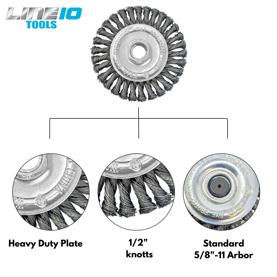 LINE10 Tools Lot de 4 brosses circulaires nouées de 10,2 cm pour meuleuse d'angle, 1/2" d'épaisseur, pour un nettoyage intensif de la rouille 