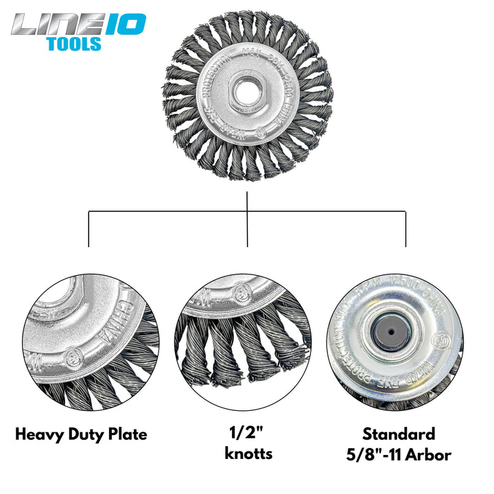 LINE10 Tools Lot de 4 brosses circulaires nouées de 10,2 cm pour meuleuse d'angle, 1/2" d'épaisseur, pour un nettoyage intensif de la rouille 