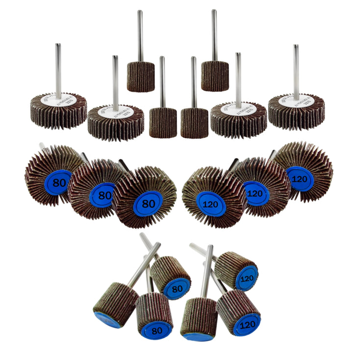 Kit de accesorios de rueda de lijado de aletas para herramienta rotativa | Vástago de 1/8", paquete de 20
