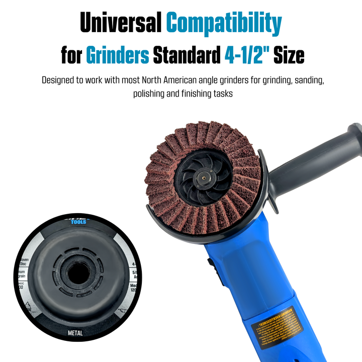 5pk Red Non-Woven Abrasive Flap Disc, 120 Grit with 5/8-11 Threaded Arbor for 4-1/2" Angle Grinder