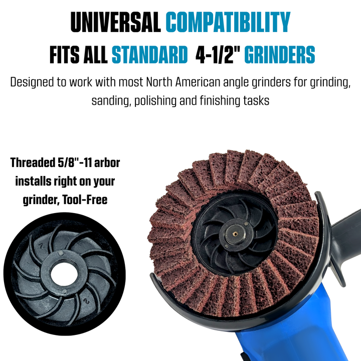 5pk Red Non-Woven Abrasive Flap Disc, 120 Grit with 5/8-11 Threaded Arbor for 4-1/2" Angle Grinder