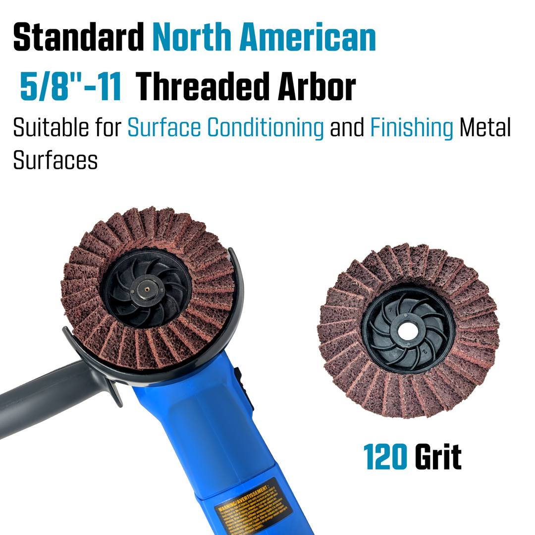 5pk Red Non-Woven Abrasive Flap Disc, 120 Grit with 5/8-11 Threaded Arbor for 4-1/2" Angle Grinder