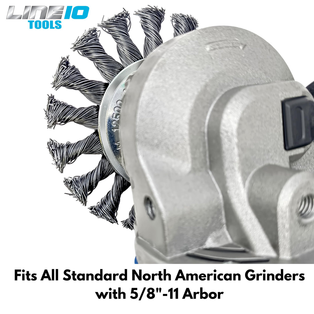 4pk 4-Inch Knotted Wire Wheel for Angle Grinder 1/4-Inch Precision Knots Heavy Duty Twisted Carbon Steel Metal Brush Grinding Attachments 5/8-11 Threaded Arbor for Rust, Paint