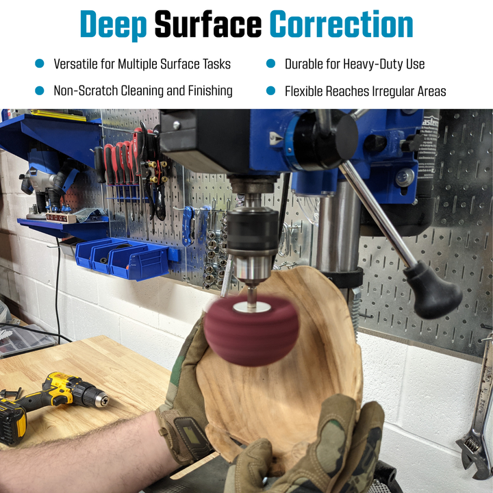 7pk Non Woven Abrasive Drill Buffing Attachment Set, Red, Medium