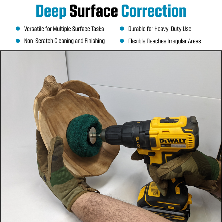 7pk Non Woven Abrasive Drill Buffing Attachment Set, Green, Coarse