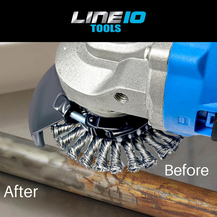 4pk 4-Inch Knotted Wire Wheel for Angle Grinder 1/4-Inch Precision Knots Heavy Duty Twisted Carbon Steel Metal Brush Grinding Attachments 5/8-11 Threaded Arbor for Rust, Paint