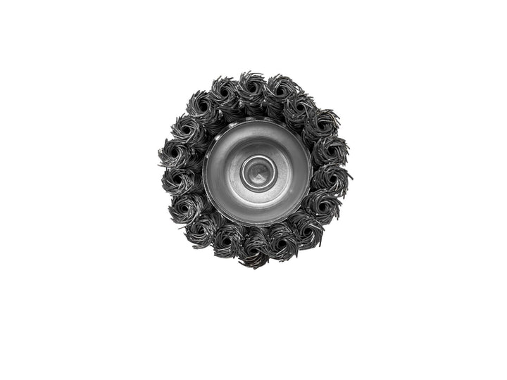 Brosse métallique nouée de 3 pouces sur tige hexagonale 1/4 pour perceuse ou visseuse à percussion