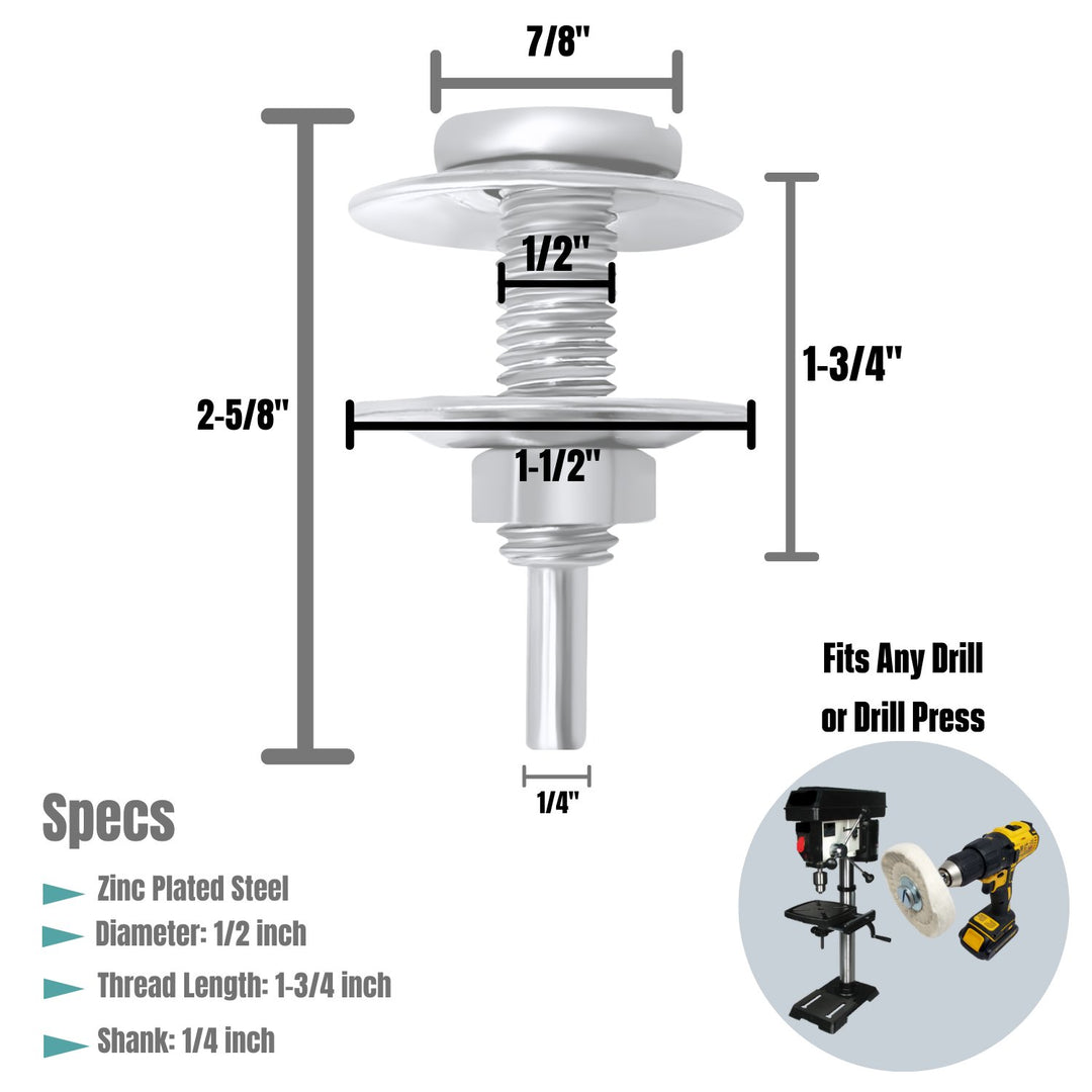 Mandrin adaptateur d'arbre de roue de polissage, arbre étendu pour roues jusqu'à 1-1/4" d'épaisseur