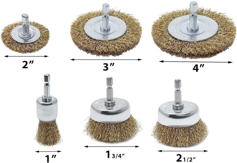 Kit de brosses métalliques 6 pièces pour perceuse, fil métallique recouvert de laiton