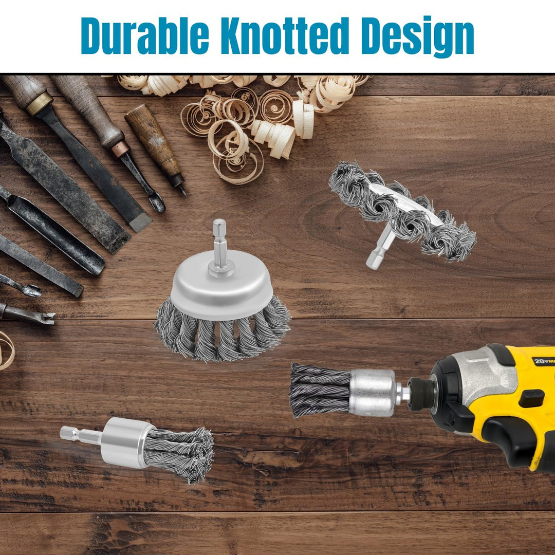 10pk 1" Knotted Wire End Brush for Drill, 1/4" Hex Shank