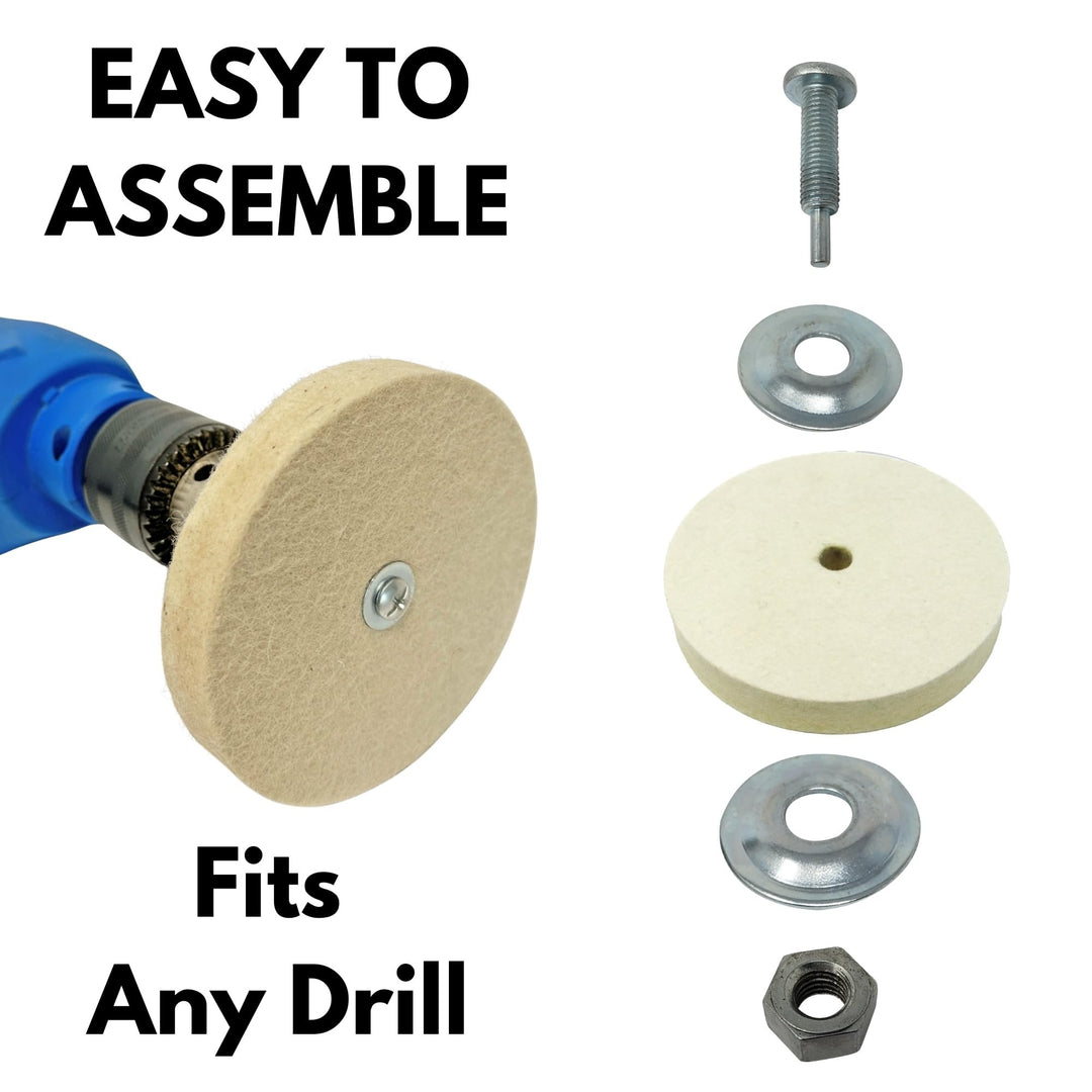6" Hard Felt Buffing Polishing Wheel, Pack of 2, with 1/2-Inch Arbor Drill Adapter