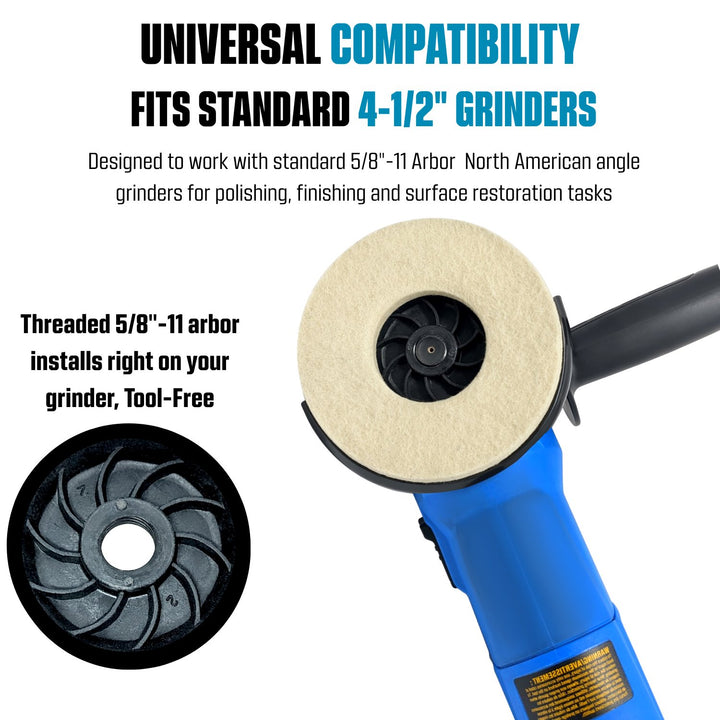 Lot de 4 roues de polissage en feutre 4-1/2" avec arbre fileté 5/8-11 pour meuleuse d'angle