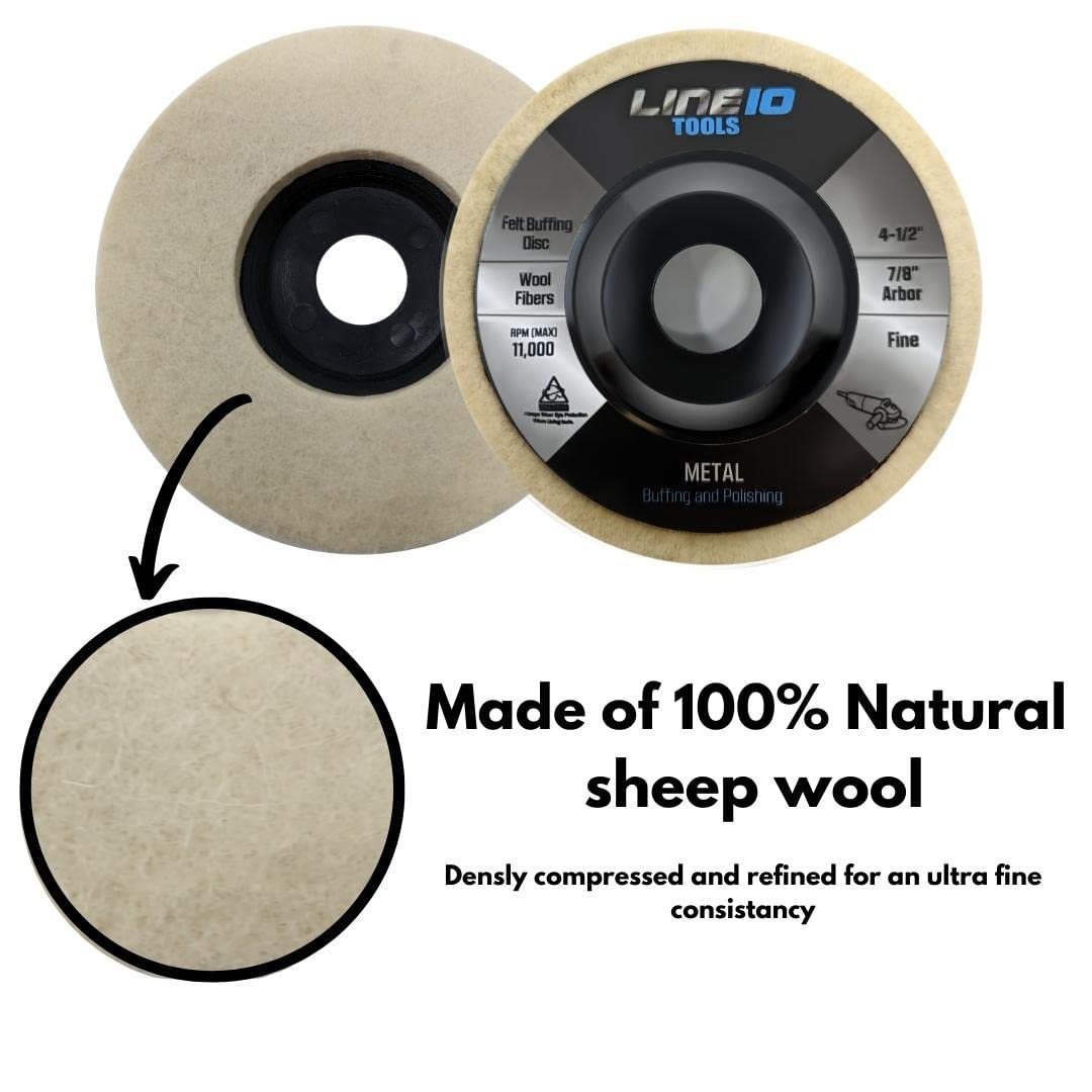 LINE10 Tools Roue de polissage en feutre de 4-1/2 po, arbre de 7/8 po pour meuleuse d'angle (paquet de 5)