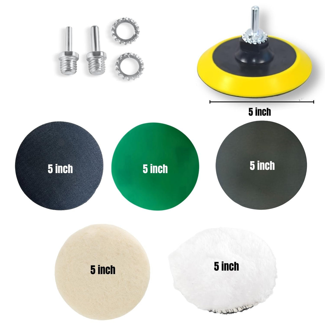 Glass Epoxy Resin Plastics Sanding Polishing Kit for Drill or Orbital Sander Polisher or Angle Grinder with Hook and Loop Backing Plate Wool Felt Buffing Pads Green Film Wet Dry Sandpaper