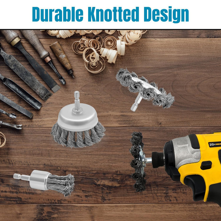 5pk 3" Knotted Wire Brush for Drill, 1/4" Hex Shank