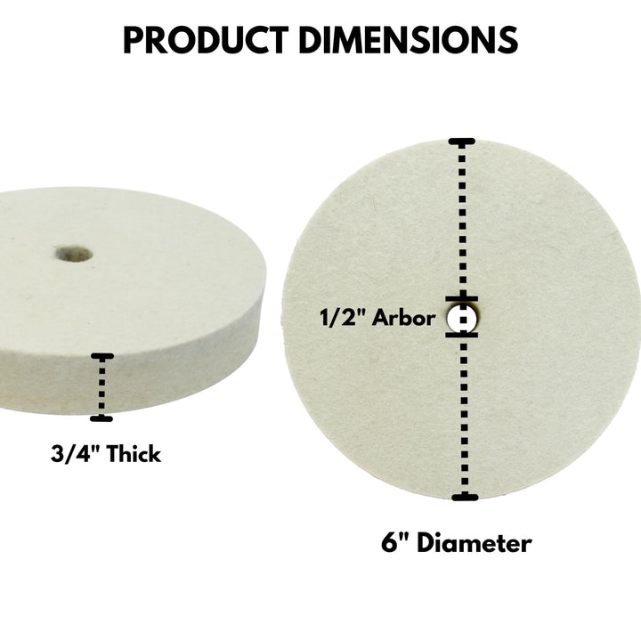 6" Hard Felt Buffing Polishing Wheel, Pack of 2, with 1/2-Inch Arbor Drill Adapter