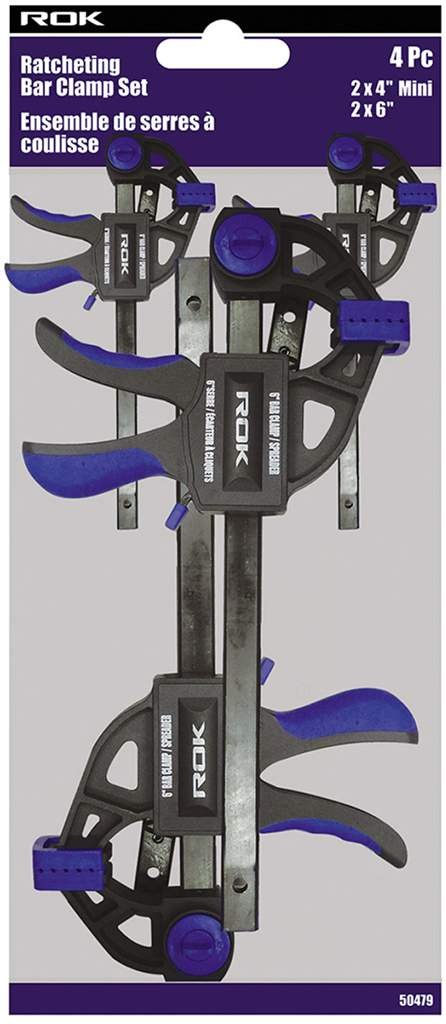 ROK 4pc Ratcheting Bar Clamp Set, Quick-Grip for Woodworking