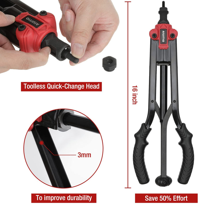 16'' Rivet Nut Tool, Auto Release Nut Rivnut Tool Kit with 130 pc Rivet Nuts 13 Metric and SAE