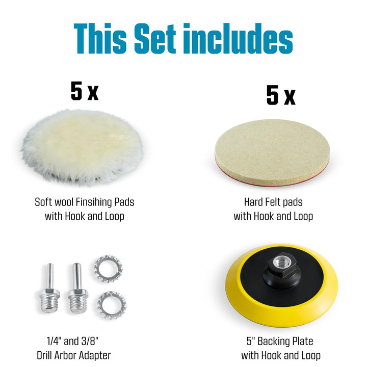 5" Wool Polishing Kit for Drill or Angle Grinder with Adapters
