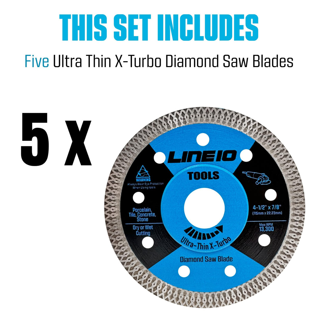 5pk 4.5 Inch Diamond Saw Blades for Angle Grinder - Ultra Thin Tile Cutting Wheel Ceramic Blade - Professional Porcelain Tile Cutter Tool X-Turbo Rim for Granite Stone Masonry Wet Dry Cut