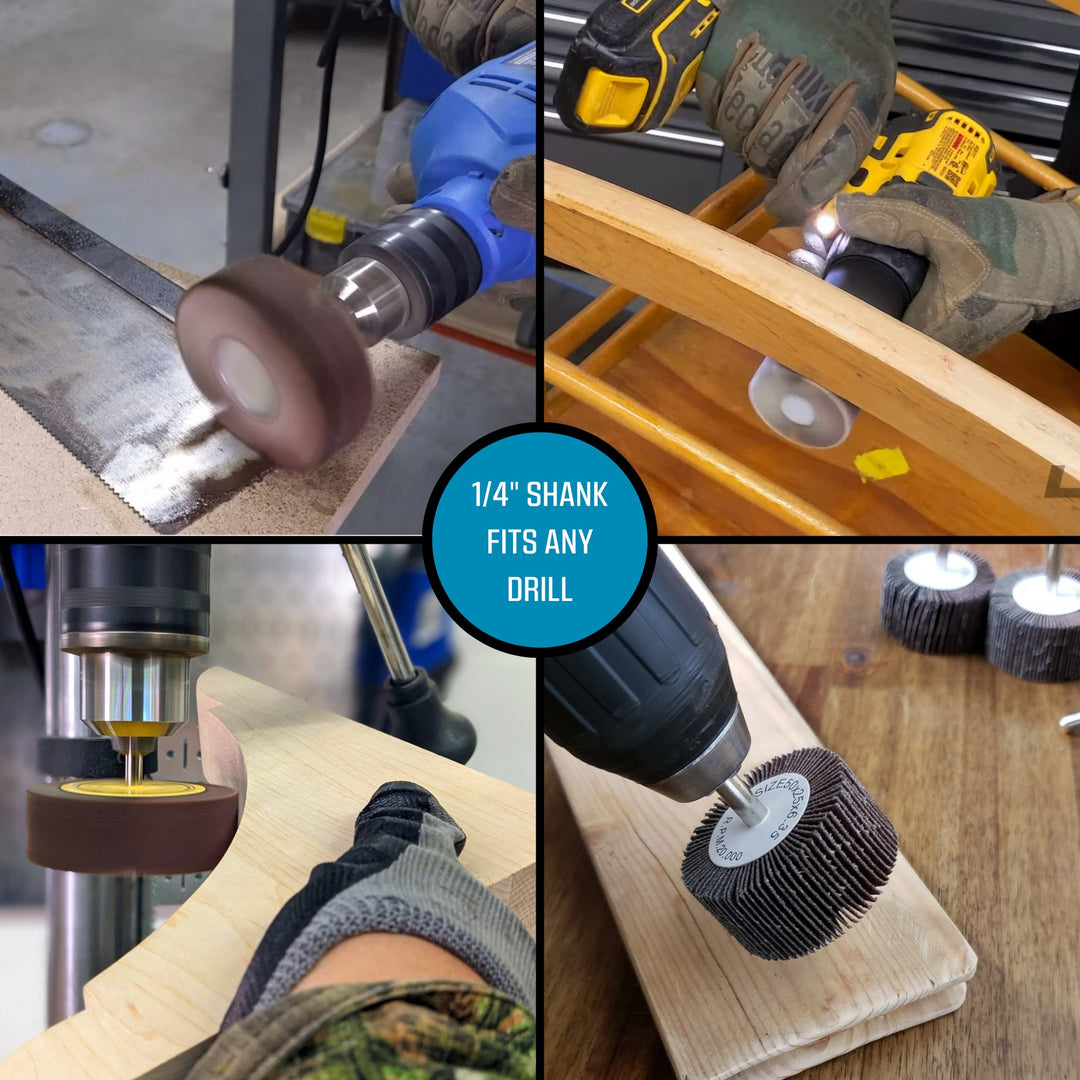 Kit de 3 roues abrasives à lamelles pour perceuse, montées sur tige de 1/4 de pouce