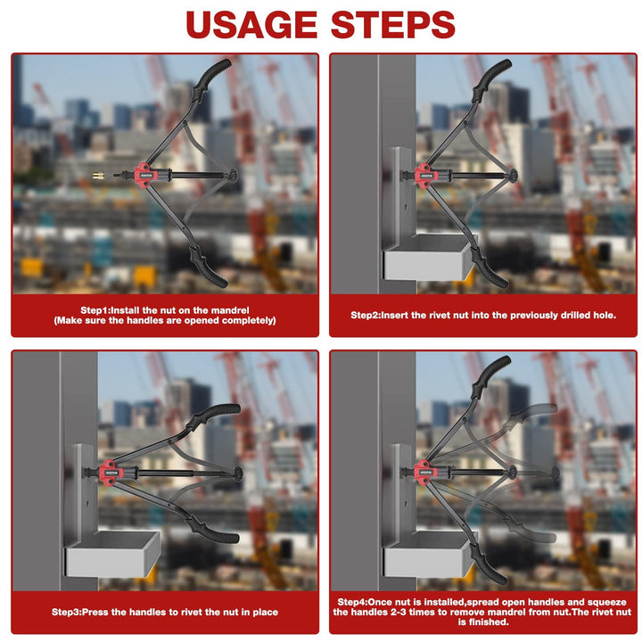 16'' Rivet Nut Tool, Auto Release Nut Rivnut Tool Kit with 130 pc Rivet Nuts 13 Metric and SAE