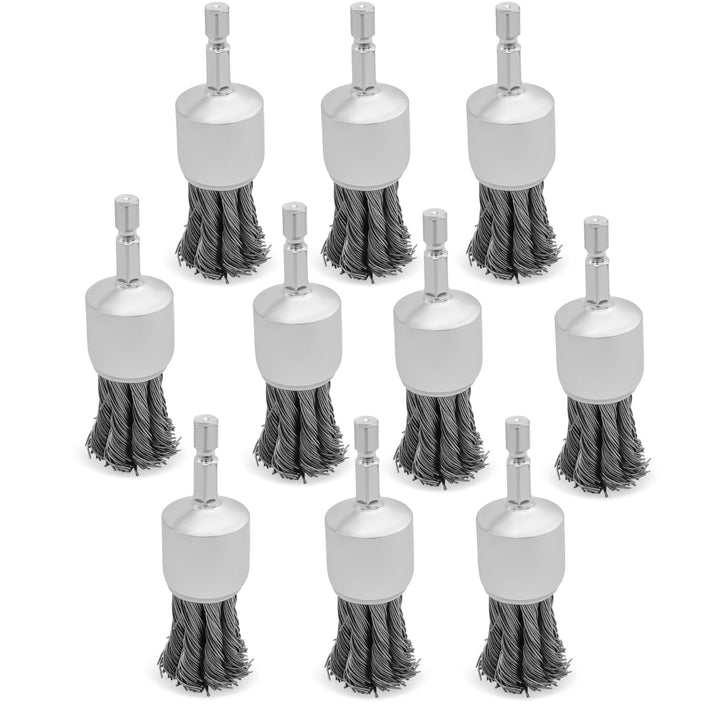 10pk 1" Knotted Wire End Brush for Drill, 1/4" Hex Shank