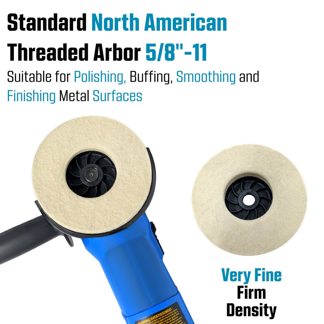 Lot de 4 roues de polissage en feutre 4-1/2" avec arbre fileté 5/8-11 pour meuleuse d'angle