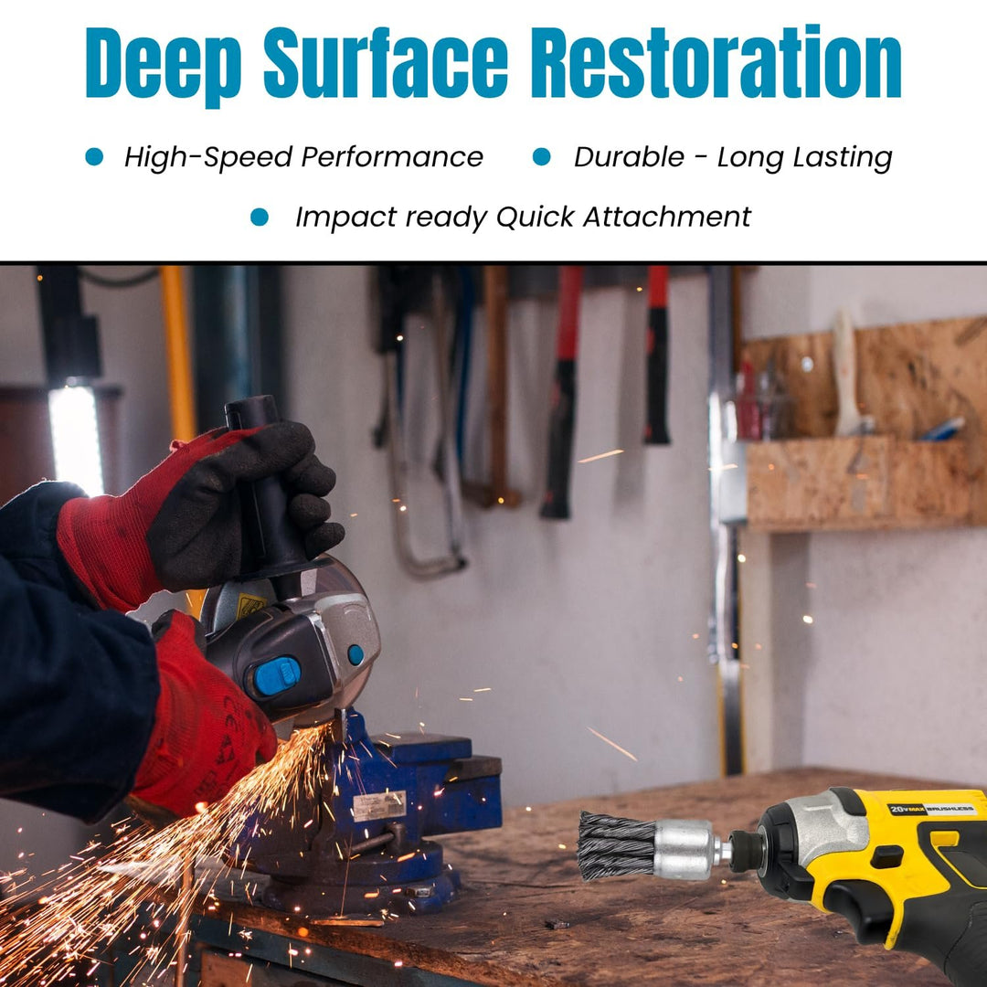 10pk 1" Knotted Wire End Brush for Drill, 1/4" Hex Shank