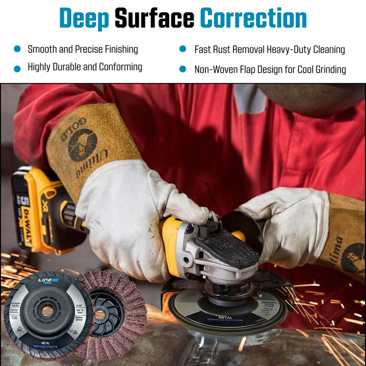 Lot de 5 disques à lamelles abrasifs non tissés rouges 4-1/2" avec arbre fileté 5/8-11 pour meuleuse d'angle