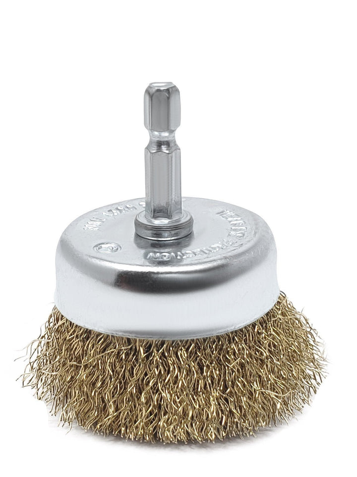 Brosse coupe métallique 2-1/2" sur tige hexagonale 1/4" - poils en acier recouverts de laiton