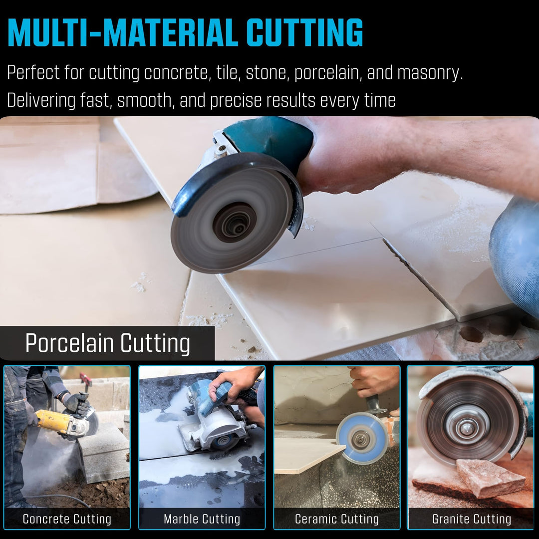 5pk 4.5 Inch Diamond Saw Blades for Angle Grinder - Ultra Thin Tile Cutting Wheel Ceramic Blade - Professional Porcelain Tile Cutter Tool X-Turbo Rim for Granite Stone Masonry Wet Dry Cut