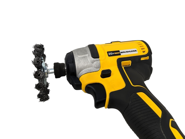 Brosse circulaire à fil noué de 3 pouces sur tige hexagonale de 1/4 pour perceuse ou visseuse à percussion