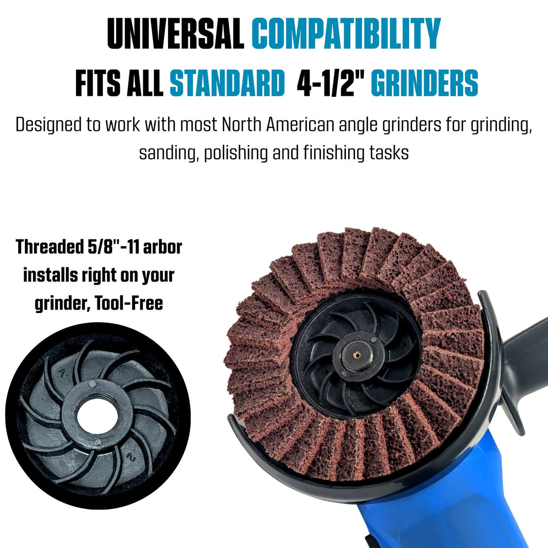 Lot de 5 disques à lamelles abrasifs non tissés rouges 4-1/2" avec arbre fileté 5/8-11 pour meuleuse d'angle