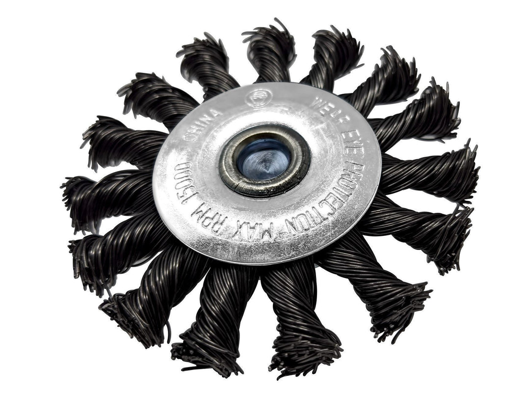 Brosse circulaire à fil noué de 3 pouces sur tige hexagonale de 1/4 pour perceuse ou visseuse à percussion