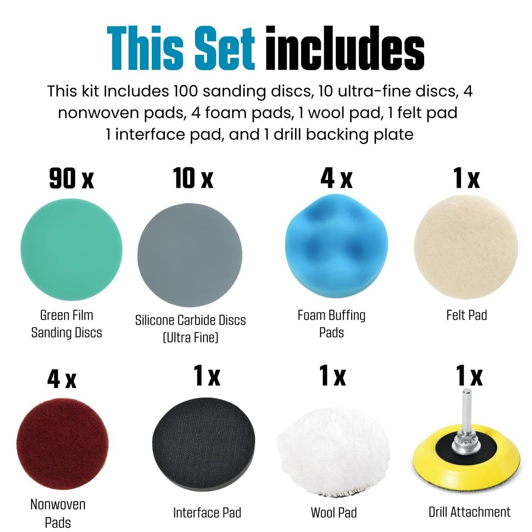 3" Wet Sanding Polishing Kit for Drill, Headlight Restoration