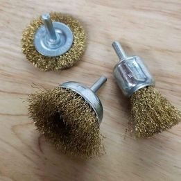 3pc Drill Wire Brush Set, Wheel, Cup, End Brush, Brass-Coated Steel Bristles