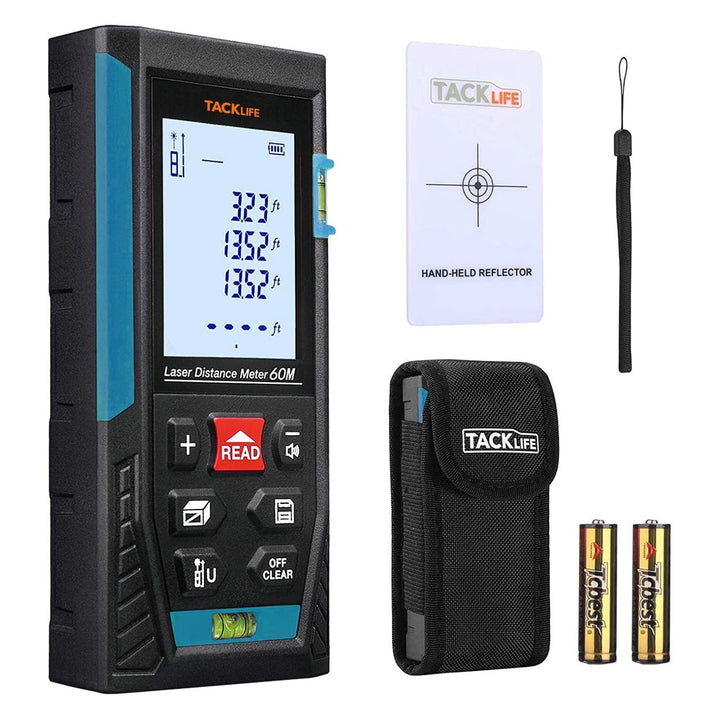 Laser Distance Meter 196Ft, Pythagorean Mode, Mute - Blue